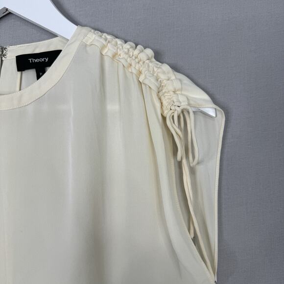 Theory Womens Top P / Small Cream 100% Silk Malkara Drawstring Modern Georgette - Picture 4 of 15